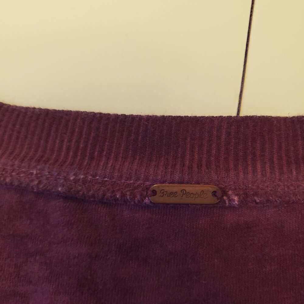 Free People Tiger Eyes Sequined Bib Long Sleeve Maroon Henley Top - Picture 3 of 10